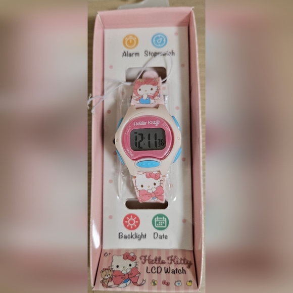 SANRIO HELLO KITTY LCD WATCH ALARM STOPWATCH W/ BACKLIGHT DATE GIRLS - Picture 1 of 5